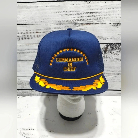 Commander In Chief Vintage Snapback Hat 90's Navy Gold NEW - Picture 1 of 3